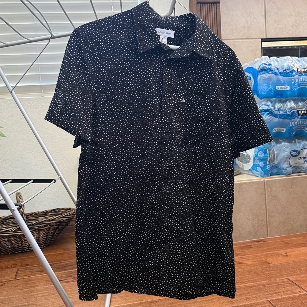 Calvin Klein Black Shirt with White and Blue Dots